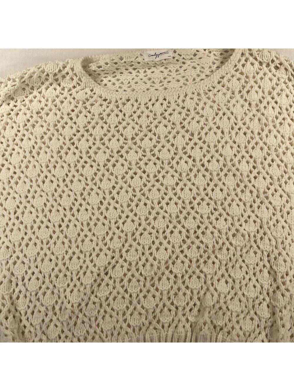 Women's Crochet Sweater Chunky, Open Weave knit M/L CarlyJean LA oversized ivory - Picture 2 of 9